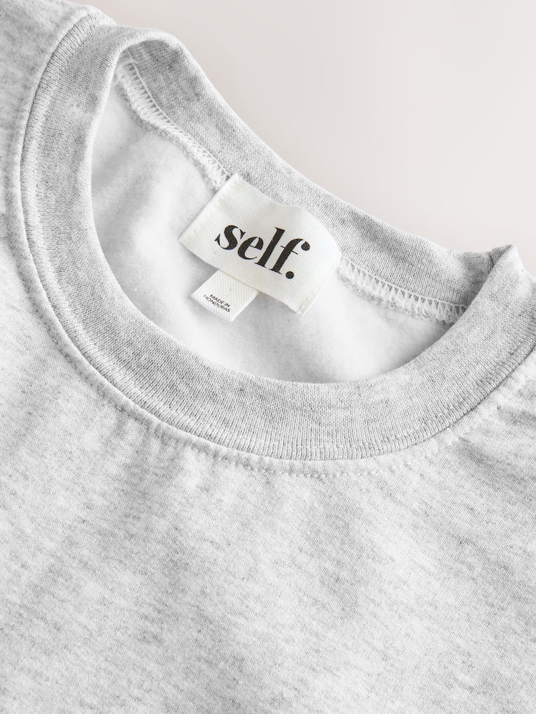 self. Grey Embroidered Slogan Longline Sweatshirt - Image 2 of 3 self. Grey Embroidered Slogan Longline Sweatshirt - Image 2 of 3