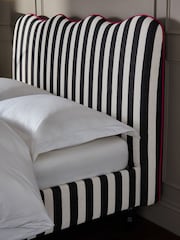 Woven Stripe Black Wren Scallop Headboard Bed Upholstered - Image 1 of 8