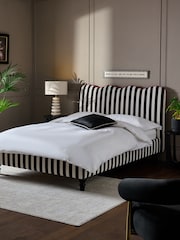 Woven Stripe Black Wren Scallop Headboard Bed Upholstered - Image 2 of 8
