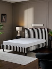Woven Stripe Black Wren Scallop Headboard Bed Upholstered - Image 4 of 8