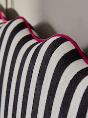 Woven Stripe Black Wren Scallop Headboard Bed Upholstered - Image 5 of 8