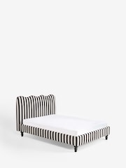 Woven Stripe Black Wren Scallop Headboard Bed Upholstered - Image 6 of 8