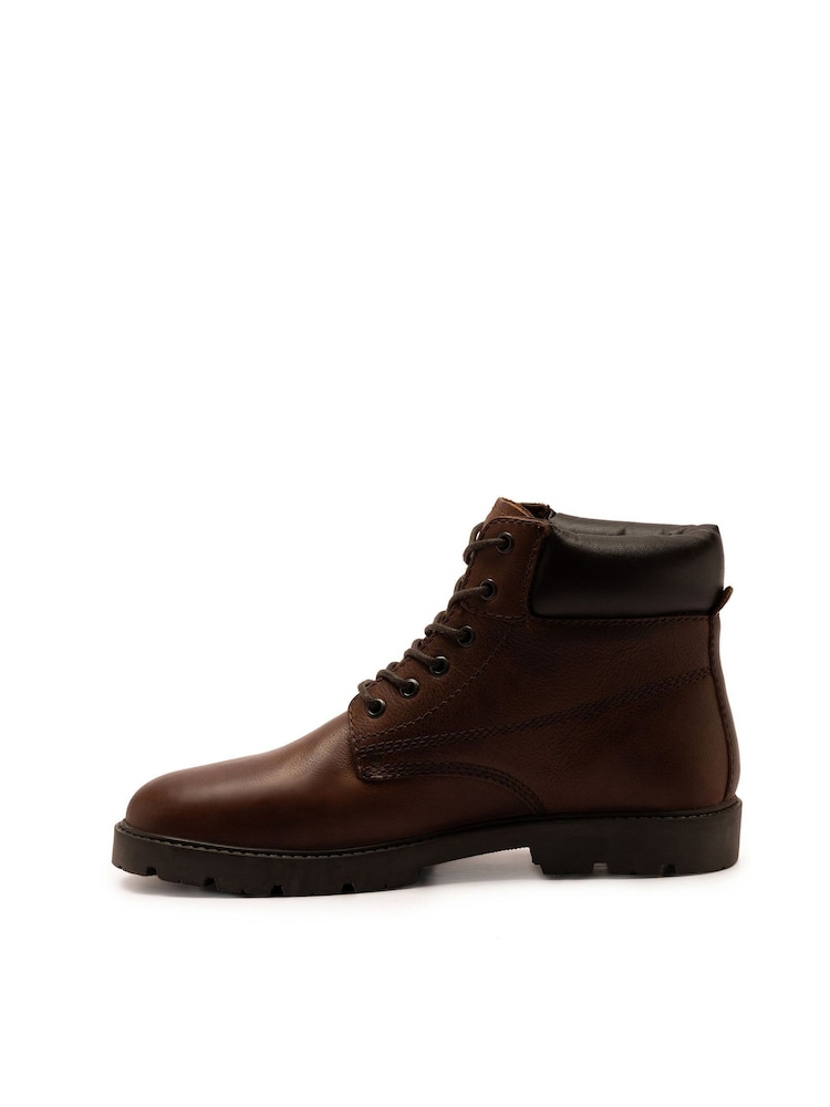 Off The Hook Brown Solo Leather Lace Up Casual Ankle Boots - Image 2 of 6 Off The Hook Brown Solo Leather Lace Up Casual Ankle Boots - Image 2 of 6