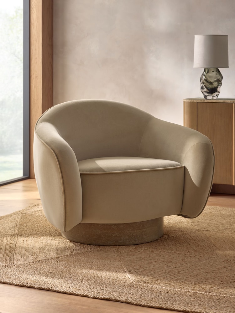 Soft Velvet Camel Natural N.Premium Varenna Swivel Accent Chair - Image 1 of 10