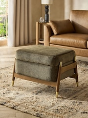 Plush Chenille Moss Green Flinton Small Wooden Storage Footstool - Image 1 of 8