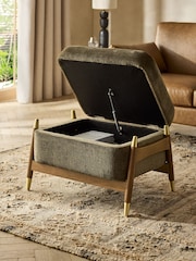 Plush Chenille Moss Green Flinton Small Wooden Storage Footstool - Image 2 of 8