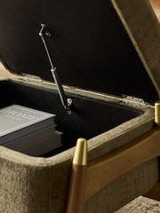 Plush Chenille Moss Green Flinton Small Wooden Storage Footstool - Image 3 of 8