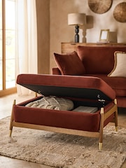 Soft Velvet Rust Brown Flinton Large Wooden Storage Footstool - Image 2 of 8