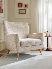 Multi Coloured Chenille Natural Wilson Highback Snuggle Seat Armchair - Image 1 of 11
