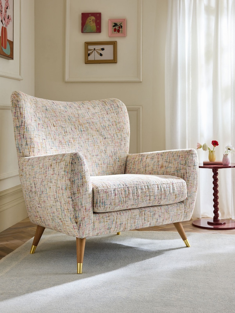 Multi Coloured Chenille Natural Wilson Highback Snuggle Seat Armchair - Image 1 of 11