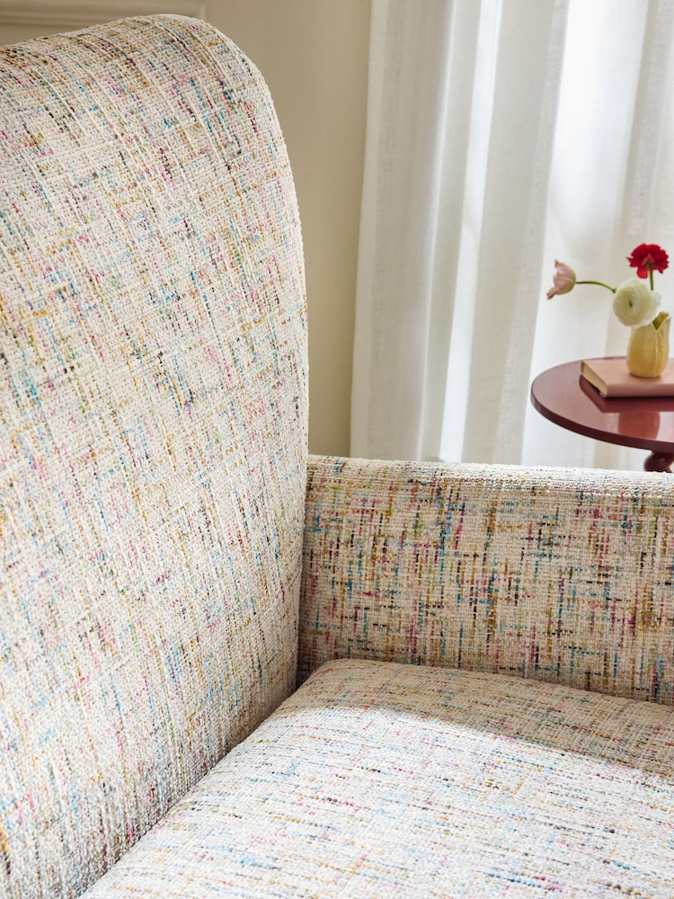 Multi Coloured Chenille Natural Wilson Highback Snuggle Seat Armchair - Image 2 of 11