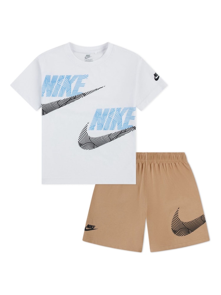 Nike Brown Little Kids ITZ Relaxd Jersey Printed Tshirt and Shorts Set - Image 1 of 3 Nike Brown Little Kids ITZ Relaxd Jersey Printed Tshirt and Shorts Set - Image 1 of 3