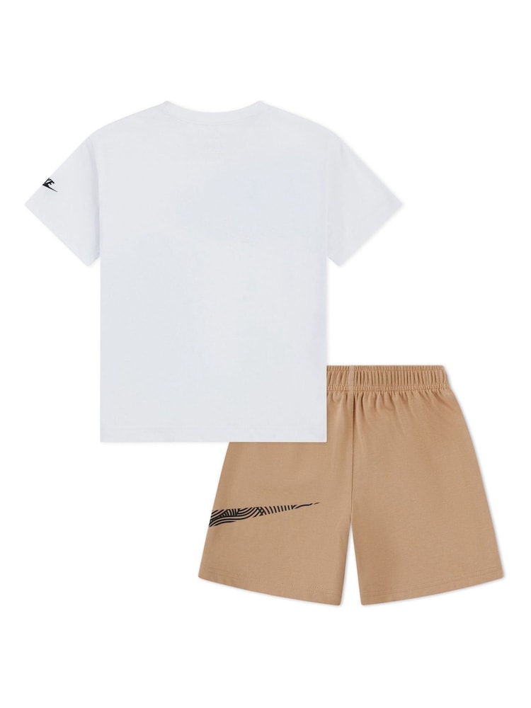 Nike Brown Little Kids ITZ Relaxd Jersey Printed Tshirt and Shorts Set - Image 2 of 3 Nike Brown Little Kids ITZ Relaxd Jersey Printed Tshirt and Shorts Set - Image 2 of 3