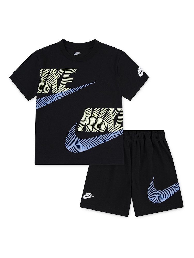 Nike Black Little Kids ITZ Relaxd Jersey Printed Tshirt and Shorts Set - Image 1 of 4 Nike Black Little Kids ITZ Relaxd Jersey Printed Tshirt and Shorts Set - Image 1 of 4
