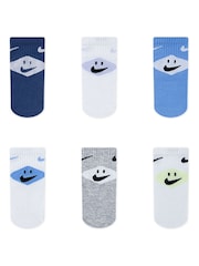 Nike Blue Infant Smiley Heel Ankle Socks 6 pack - Image 3 of 4