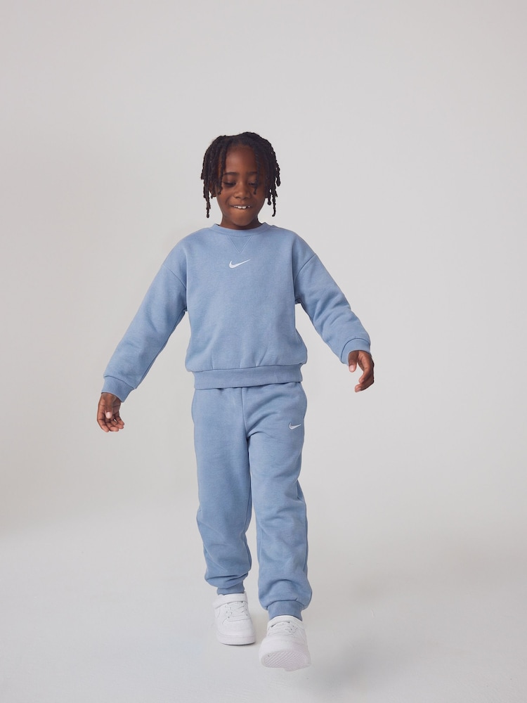 Nike Blue Little Kids Essential Marl Crew Tracksuit Set - Image 1 of 4