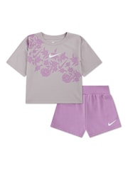 Nike Purple Little Kids Lace Print T-Shirt and Shorts Set - Image 2 of 5