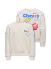 ONLY KIDS Fruit Back Print White Sweatshirt - Image 1 of 4