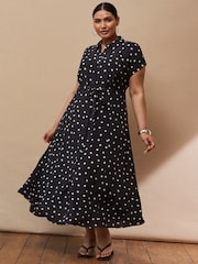 Live Unlimited Black Polka Dot Maxi Shirt Dress - Image 1 of 4