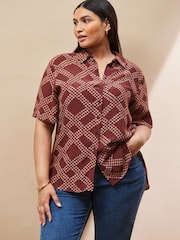 Live Unlimited Brown Geo Print Short Sleeve Shirt - Image 1 of 1