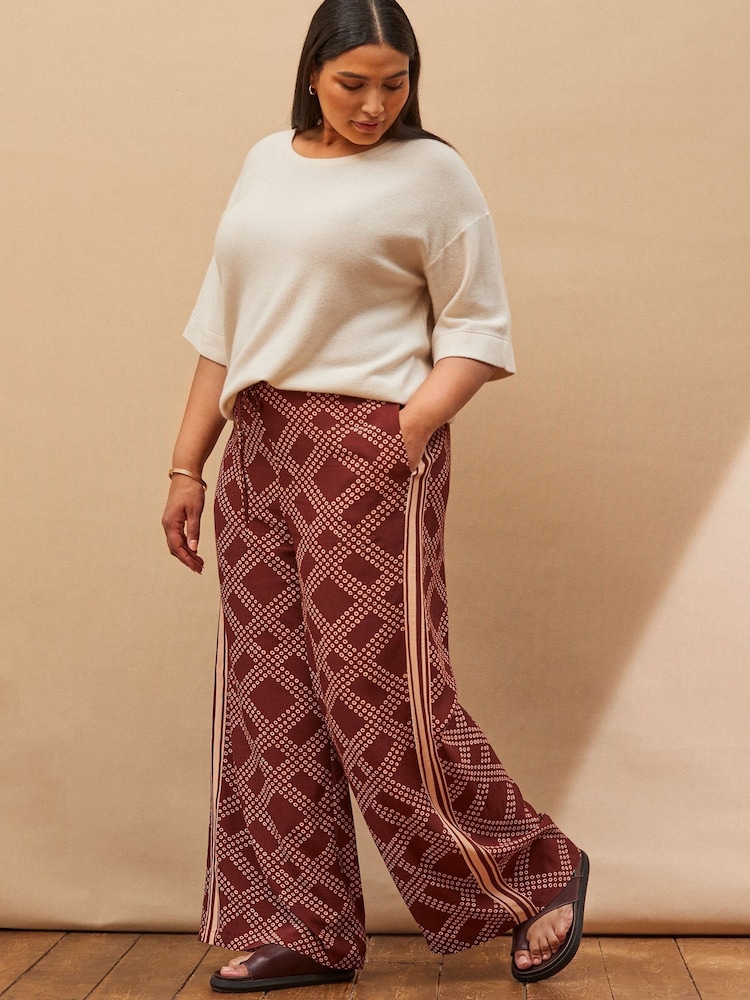 Live Unlimited Brown Geo Print Wide Leg Trousers - Image 1 of 5