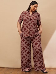 Live Unlimited Brown Geo Print Wide Leg Trousers - Image 3 of 5