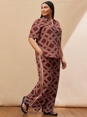 Live Unlimited Brown Geo Print Wide Leg Trousers - Image 4 of 5