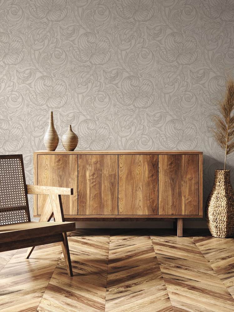 Laurence Llewelyn-Bowen Beige Down The Dilly Floral Print A4 Wallpaper Sample - Image 1 of 3 Laurence Llewelyn-Bowen Beige Down The Dilly Floral Print A4 Wallpaper Sample - Image 1 of 3
