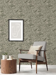 Laurence Llewelyn-Bowen Green Down The Dilly Floral Print A4 Wallpaper Sample - Image 1 of 4