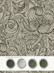 Laurence Llewelyn-Bowen Green Down The Dilly Floral Print A4 Wallpaper Sample - Image 4 of 4