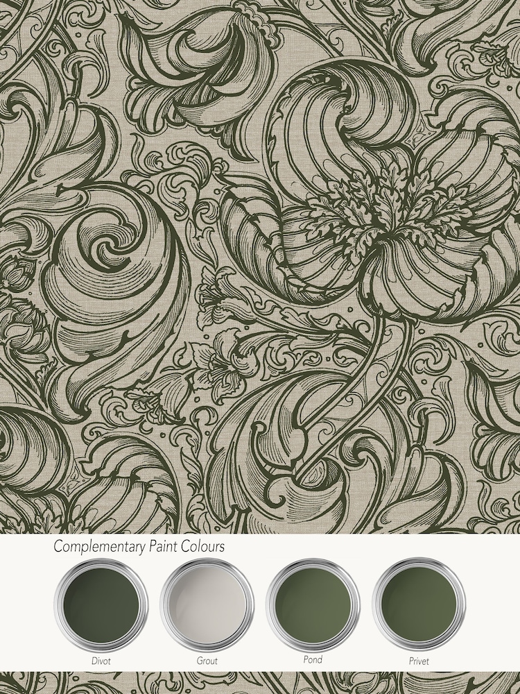 Laurence Llewelyn-Bowen Green Down The Dilly Floral Print A4 Wallpaper Sample - Image 4 of 4