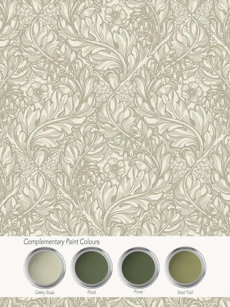 Laurence Llewelyn-Bowen Green Rambleicious Floral Print A4 Wallpaper Sample - Image 4 of 4