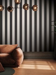 Style Sisters Black Medium Stripe A4 Wallpaper Sample - Image 1 of 3