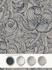 Laurence Llewelyn-Bowen Blue Down The Dilly Floral Print A4 Wallpaper Sample - Image 4 of 4