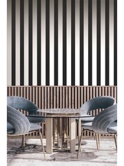 Style Sisters Black Flock Stripe A4 Wallpaper Sample - Image 1 of 4