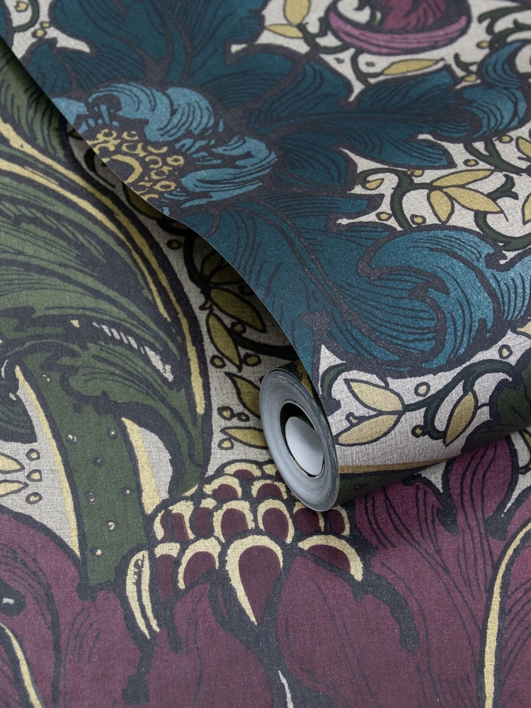 Laurence Llewelyn-Bowen Red Morris Major Floral Print A4 Wallpaper Sample - Image 4 of 4