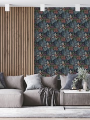 Laurence Llewelyn-Bowen Blue Hedgerovia Floral Print A4 Wallpaper Sample - Image 1 of 5