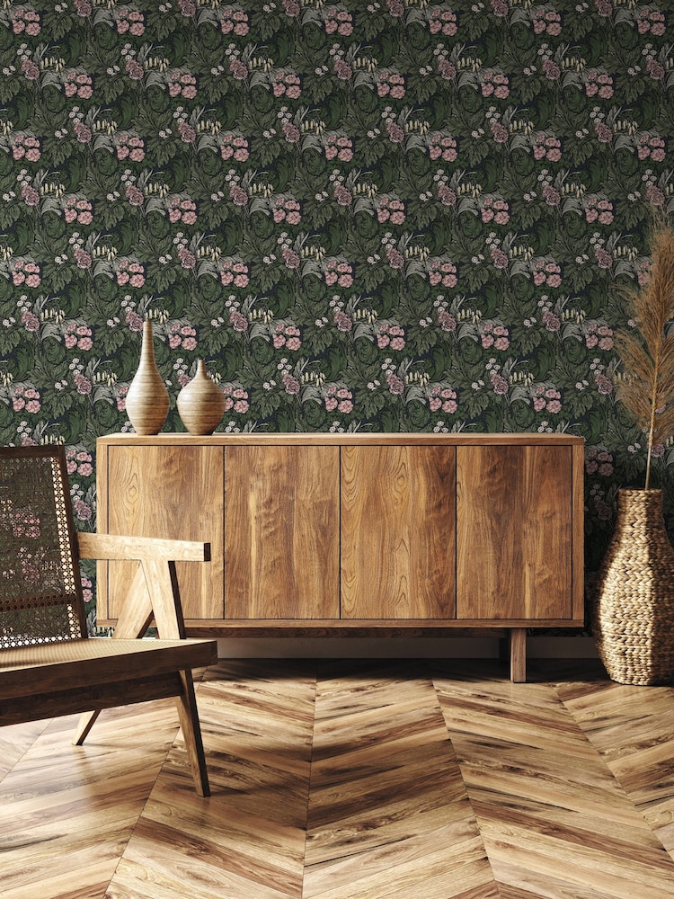 Laurence Llewelyn-Bowen Pink Hedgerovia Floral Print A4 Wallpaper Sample - Image 1 of 4 Laurence Llewelyn-Bowen Pink Hedgerovia Floral Print A4 Wallpaper Sample - Image 1 of 4