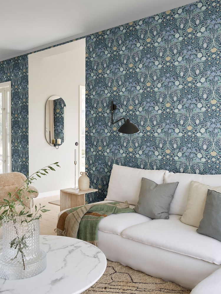 Galerie Blue Sommarang 2 Floral Print A4 Wallpaper Sample - Image 1 of 3 Galerie Blue Sommarang 2 Floral Print A4 Wallpaper Sample - Image 1 of 3
