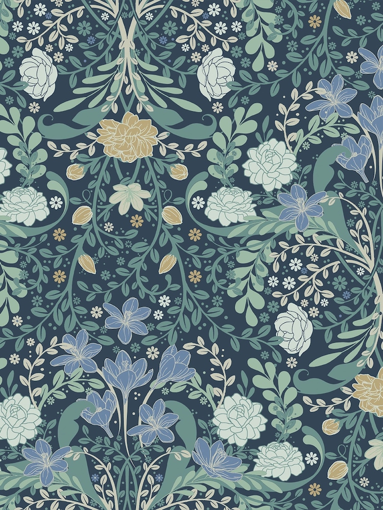 Galerie Blue Sommarang 2 Floral Print A4 Wallpaper Sample - Image 2 of 3 Galerie Blue Sommarang 2 Floral Print A4 Wallpaper Sample - Image 2 of 3