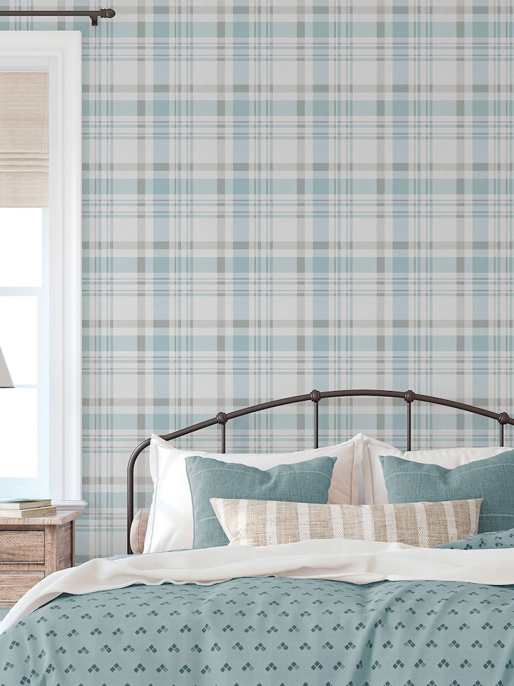 Galerie Blue Spring Blossom Plaid A4 Wallpaper Sample - Image 1 of 2