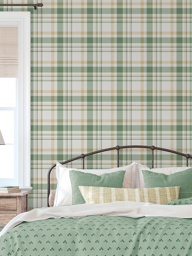 Galerie Green Spring Blossom Plaid A4 Wallpaper Sample - Image 1 of 2