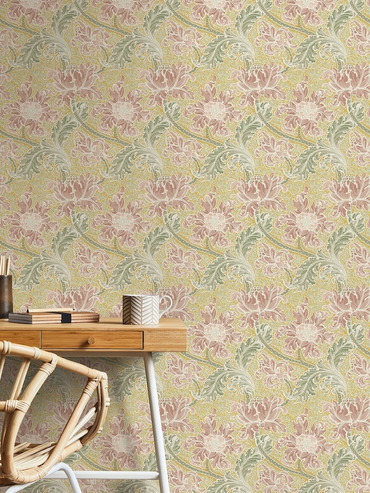 Laurence Llewelyn-Bowen Yellow Morris Major Floral Print A4 Wallpaper Sample - Image 1 of 4
