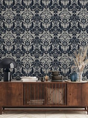 Laurence Llewelyn-Bowen Blue Damask Sauvage Flock A4 Wallpaper Sample - Image 1 of 5