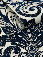 Laurence Llewelyn-Bowen Blue Damask Sauvage Flock A4 Wallpaper Sample - Image 3 of 5
