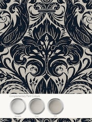 Laurence Llewelyn-Bowen Blue Damask Sauvage Flock A4 Wallpaper Sample - Image 4 of 5