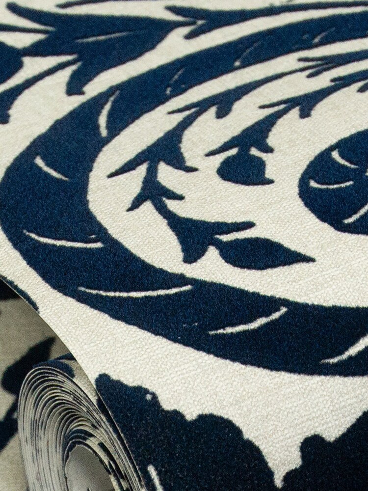 Laurence Llewelyn-Bowen Blue Damask Sauvage Flock A4 Wallpaper Sample - Image 5 of 5 Laurence Llewelyn-Bowen Blue Damask Sauvage Flock A4 Wallpaper Sample - Image 5 of 5