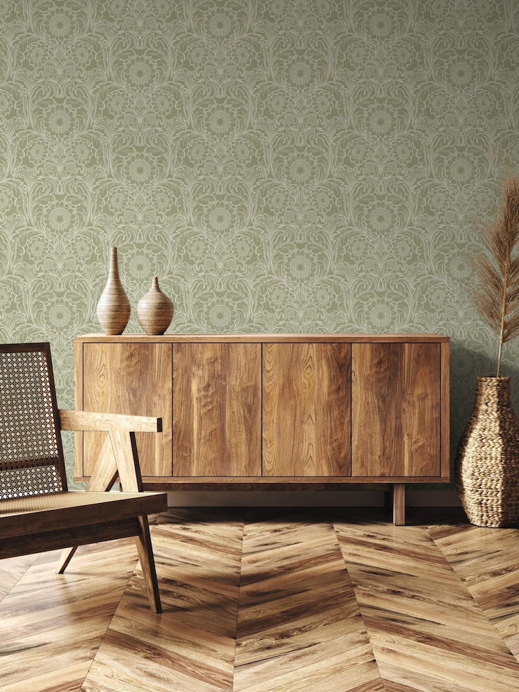 Laurence Llewelyn-Bowen Green Sunnyside Up Floral Print A4 Wallpaper Sample - Image 1 of 4 Laurence Llewelyn-Bowen Green Sunnyside Up Floral Print A4 Wallpaper Sample - Image 1 of 4