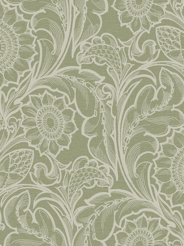 Laurence Llewelyn-Bowen Green Sunnyside Up Floral Print A4 Wallpaper Sample - Image 2 of 4 Laurence Llewelyn-Bowen Green Sunnyside Up Floral Print A4 Wallpaper Sample - Image 2 of 4