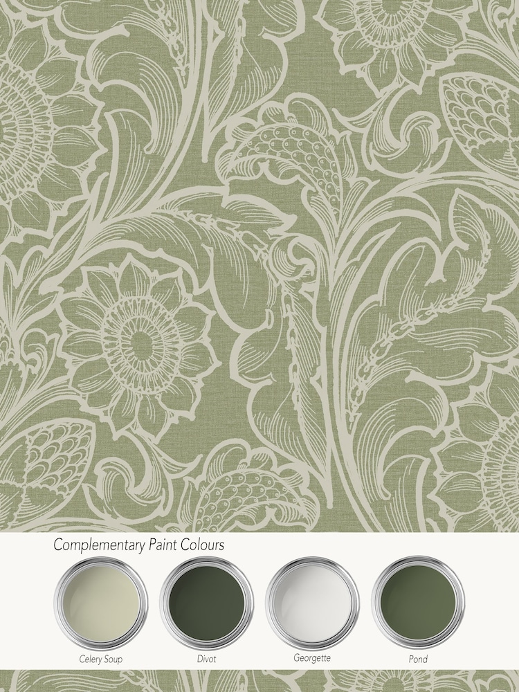 Laurence Llewelyn-Bowen Green Sunnyside Up Floral Print A4 Wallpaper Sample - Image 4 of 4 Laurence Llewelyn-Bowen Green Sunnyside Up Floral Print A4 Wallpaper Sample - Image 4 of 4